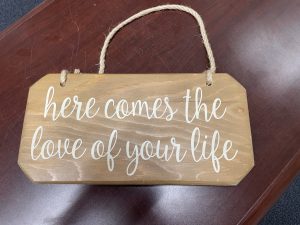 HERE COMES WOOD HANGING SIGN-image