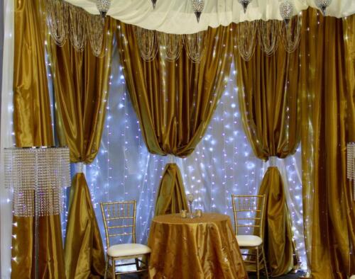 Gold and White backdrop with LED lights
