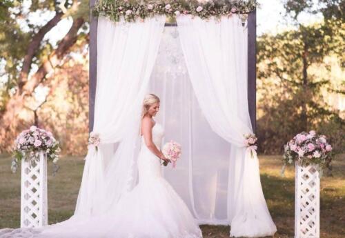 Wood Arch with White draping
